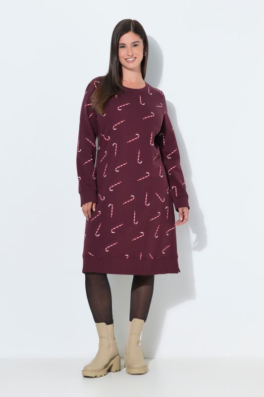 Holiday Print Long Sleeve Sweatshirt Dress