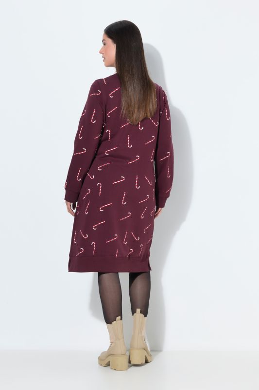 Holiday Print Long Sleeve Sweatshirt Dress