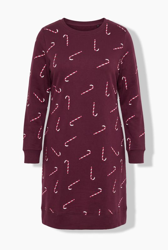 Holiday Print Long Sleeve Sweatshirt Dress