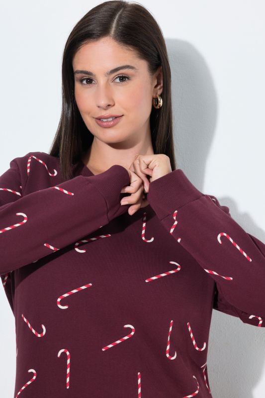 Holiday Print Long Sleeve Sweatshirt Dress