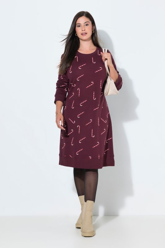 Holiday Print Long Sleeve Sweatshirt Dress