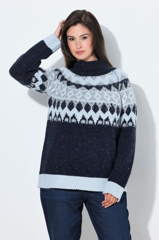 Melange Knit Alpine Striped Turtleneck Sweater