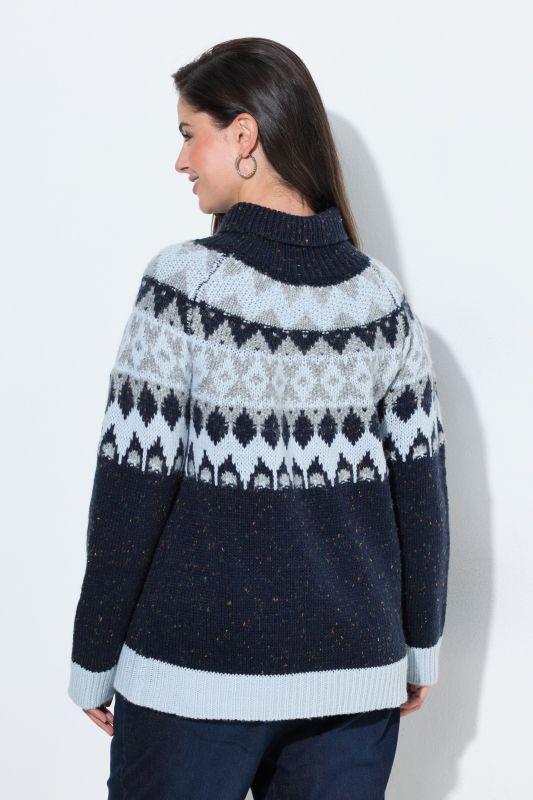 Melange Knit Alpine Striped Turtleneck Sweater