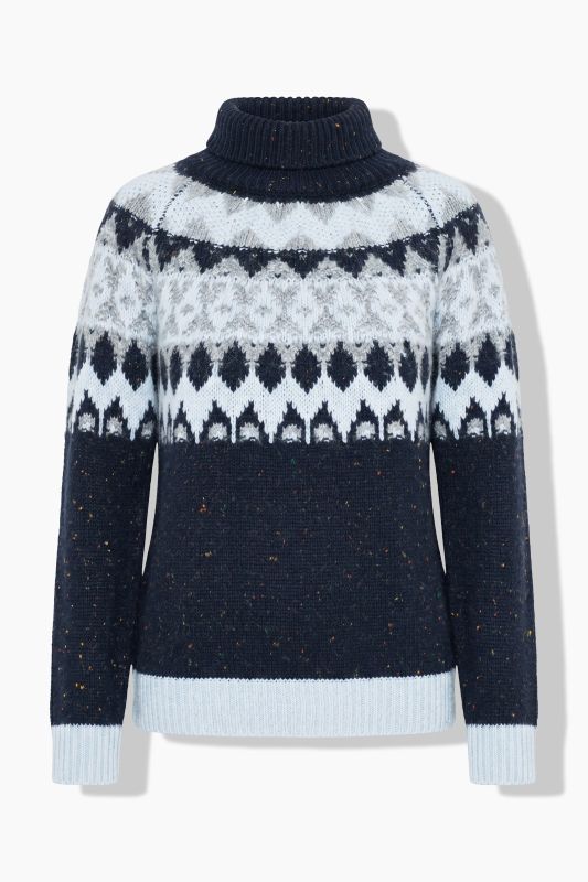 Melange Knit Alpine Striped Turtleneck Sweater