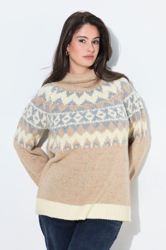 Melange Knit Alpine Striped Turtleneck Sweater