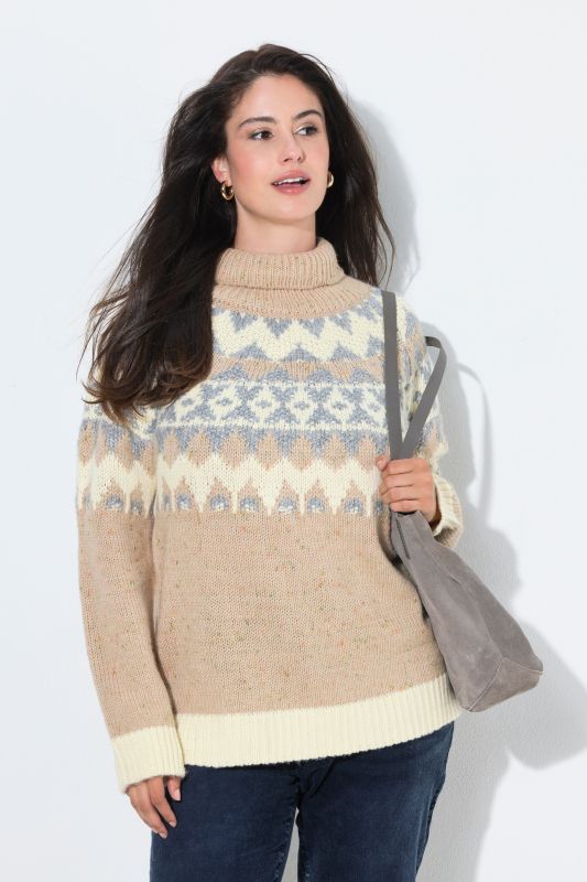 Melange Knit Alpine Striped Turtleneck Sweater