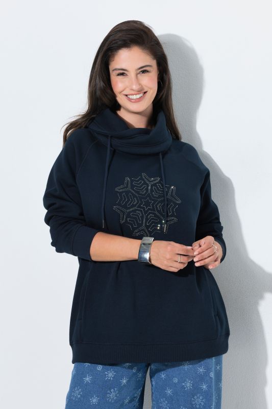 Rhinestone Snowflake Drawstring Turtleneck Sweatshirt