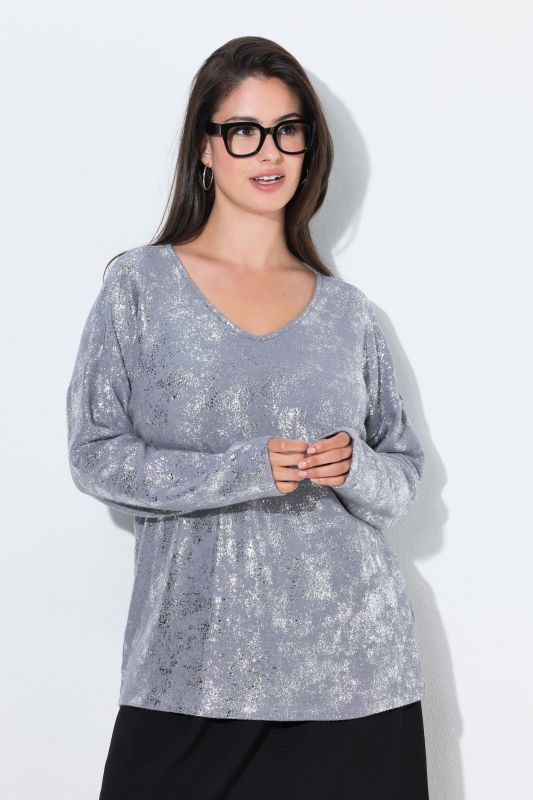 Metallic Silver Long Sleeve Tee
