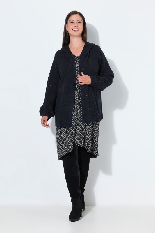 Melange Knit Hooded Cardigan