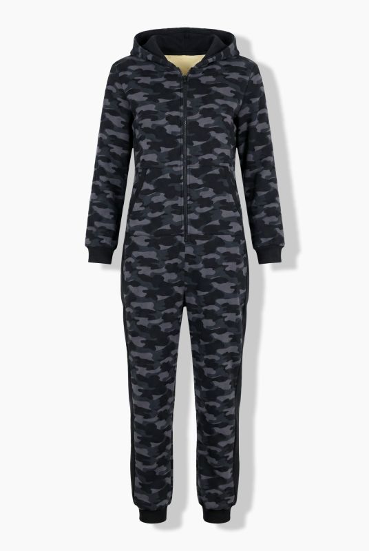Faux Fur-Lined Allover Print Onesie Pajamas