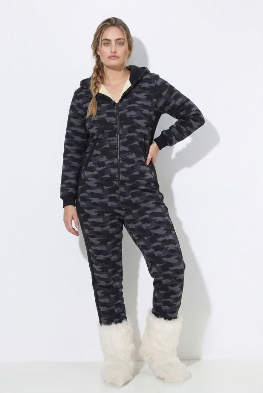 Faux Fur-Lined Allover Print Onesie Pajamas