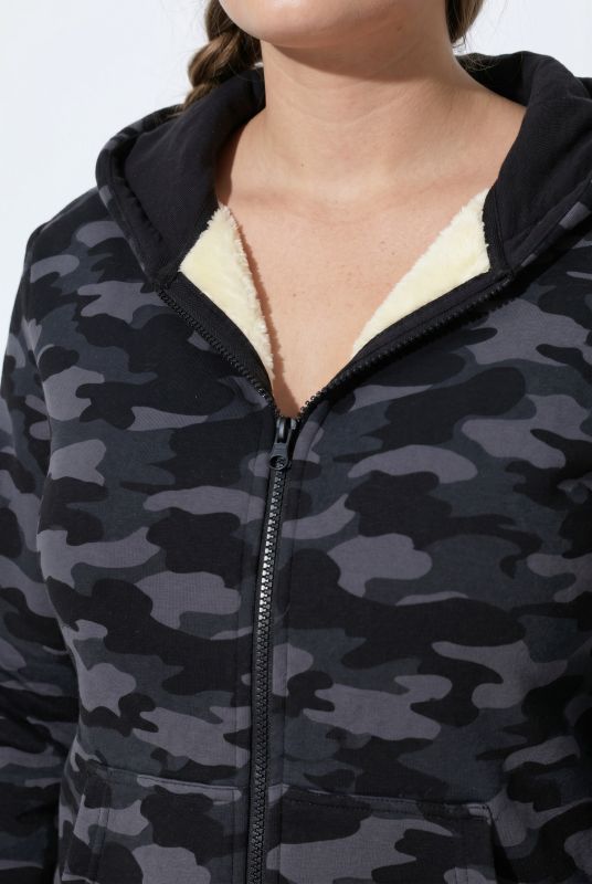 Faux Fur-Lined Allover Print Onesie Pajamas