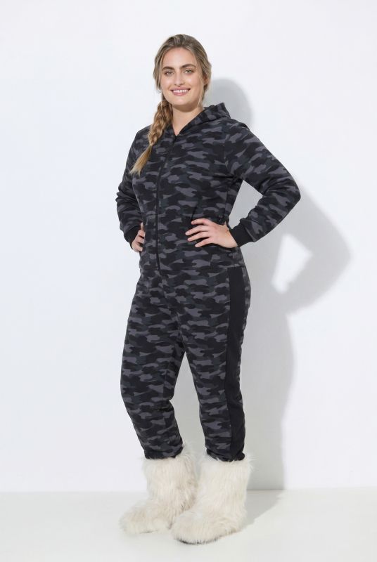 Faux Fur-Lined Allover Print Onesie Pajamas