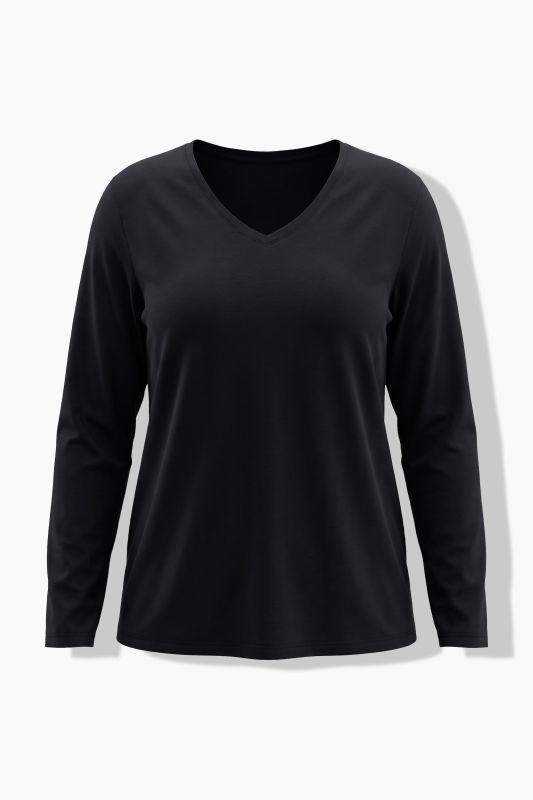 V-Neck Cotton Long Sleeve Relaxed Fit Tee