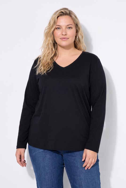 V-Neck Cotton Long Sleeve Relaxed Fit Tee