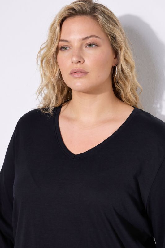 V-Neck Cotton Long Sleeve Relaxed Fit Tee