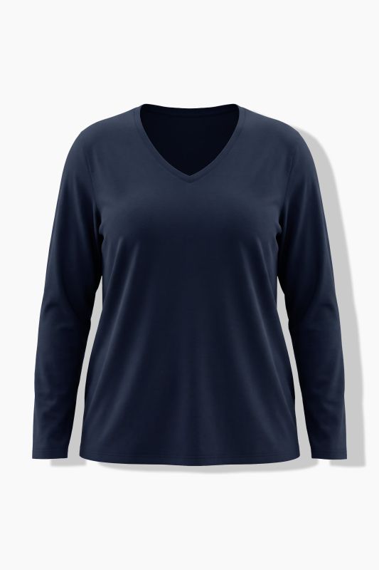 V-Neck Cotton Long Sleeve Relaxed Fit Tee