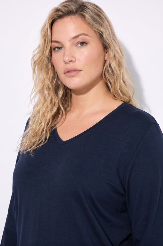 V-Neck Cotton Long Sleeve Relaxed Fit Tee