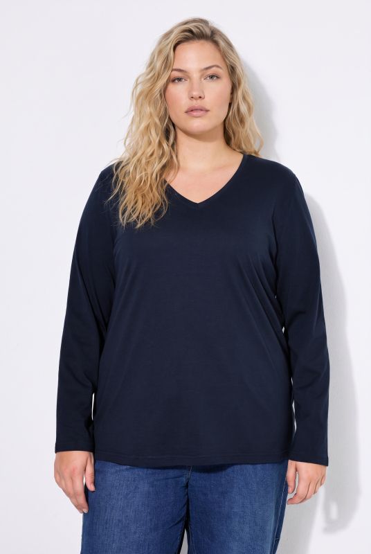 V-Neck Cotton Long Sleeve Relaxed Fit Tee