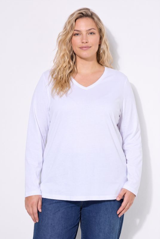 V-Neck Cotton Long Sleeve Relaxed Fit Tee