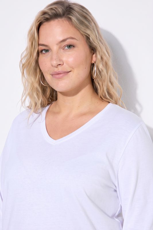 V-Neck Cotton Long Sleeve Relaxed Fit Tee