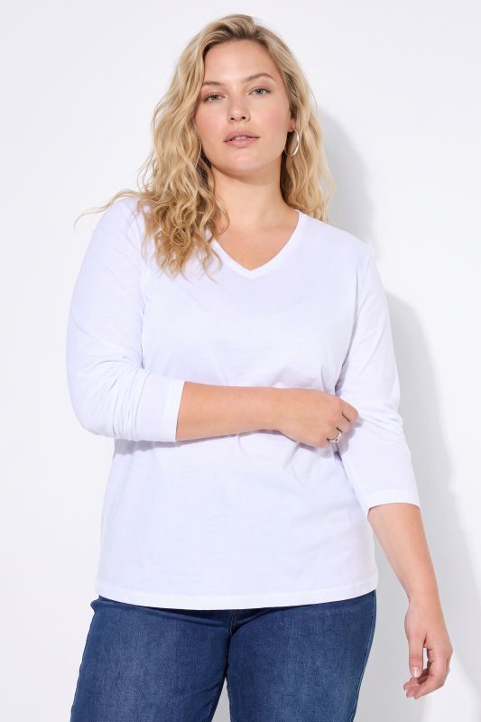 V-Neck Cotton Long Sleeve Relaxed Fit Tee