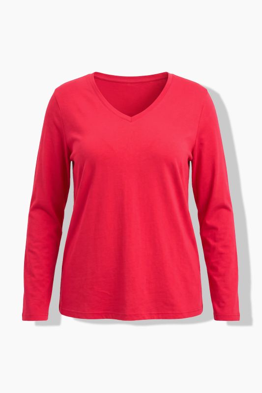 V-Neck Cotton Long Sleeve Relaxed Fit Tee