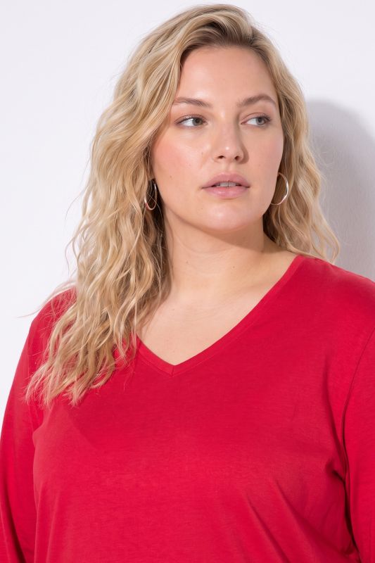 V-Neck Cotton Long Sleeve Relaxed Fit Tee