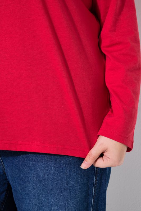 V-Neck Cotton Long Sleeve Relaxed Fit Tee