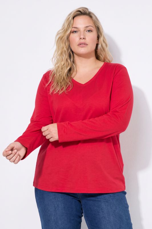 V-Neck Cotton Long Sleeve Relaxed Fit Tee