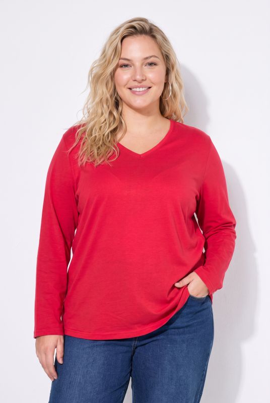 V-Neck Cotton Long Sleeve Relaxed Fit Tee