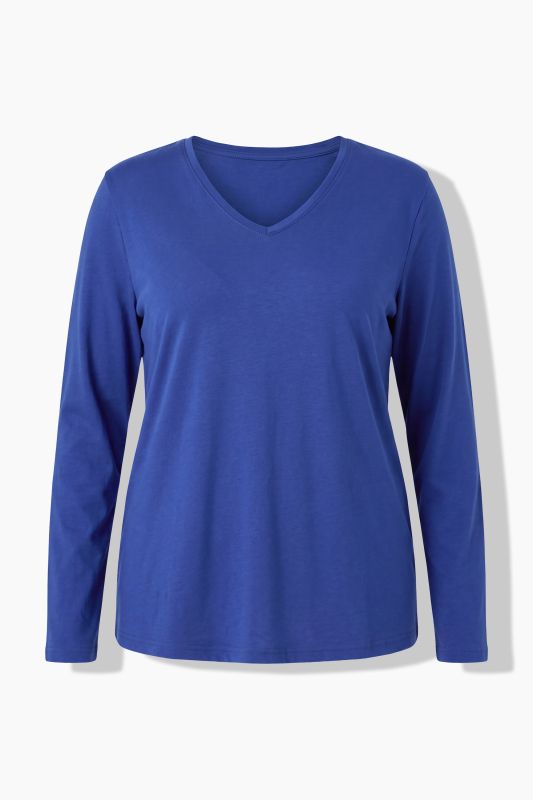 V-Neck Cotton Long Sleeve Relaxed Fit Tee