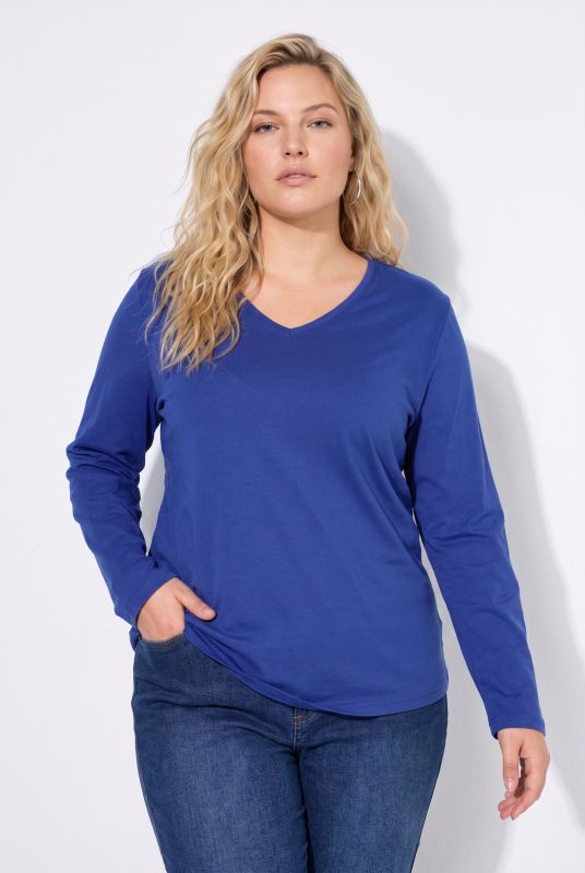 V-Neck Cotton Long Sleeve Relaxed Fit Tee
