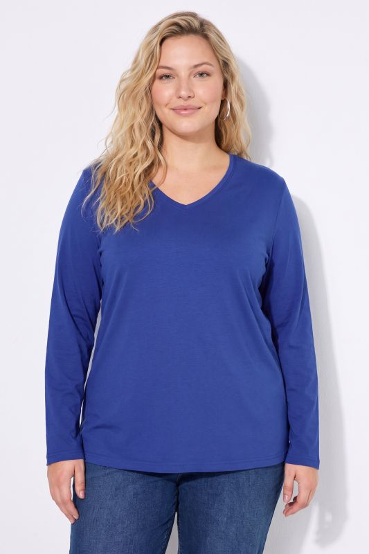 V-Neck Cotton Long Sleeve Relaxed Fit Tee