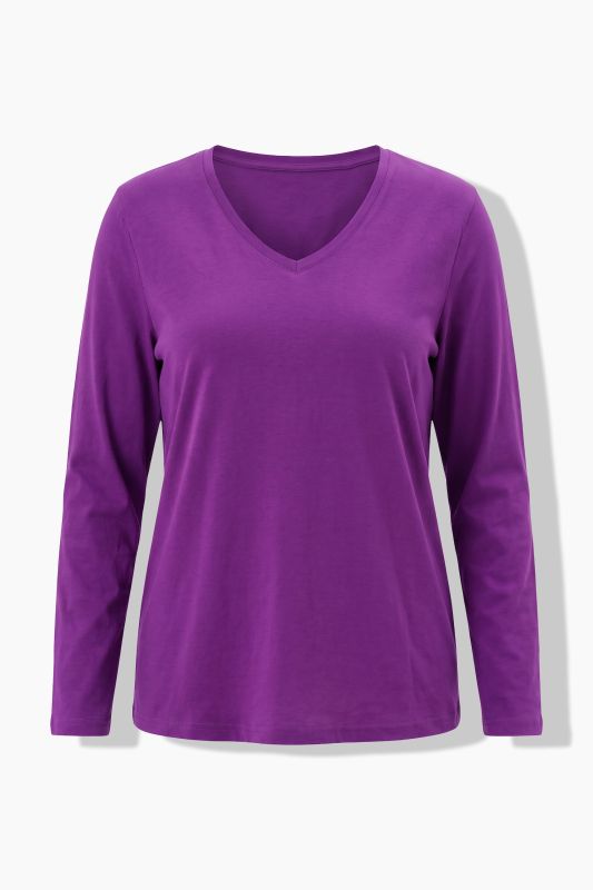 V-Neck Cotton Long Sleeve Relaxed Fit Tee