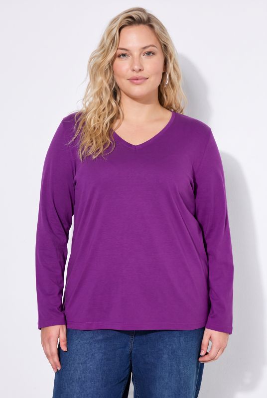 V-Neck Cotton Long Sleeve Relaxed Fit Tee