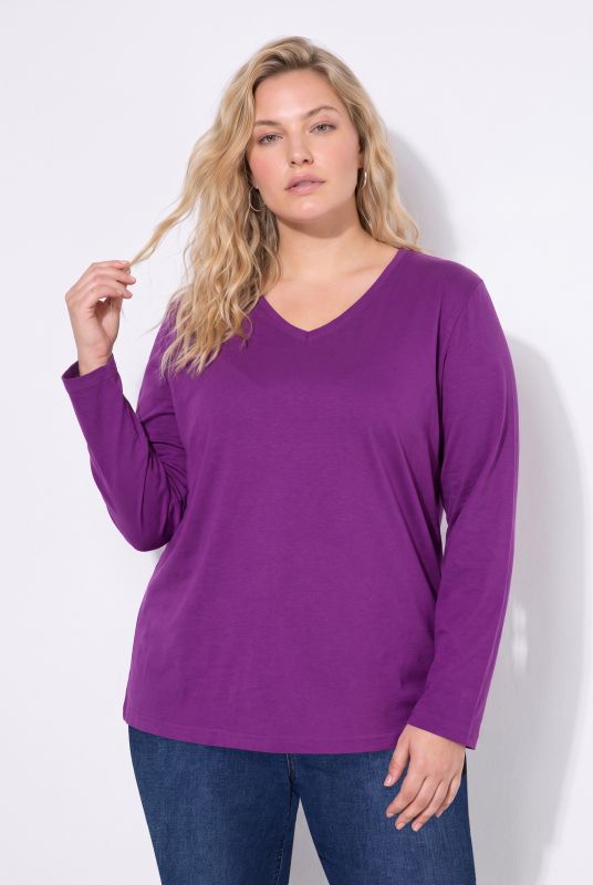 V-Neck Cotton Long Sleeve Relaxed Fit Tee