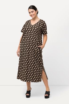 Geometric Print Short Sleeve V-Neck Dress