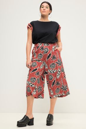 Culottes, wide leg, palm print, elastic waistband