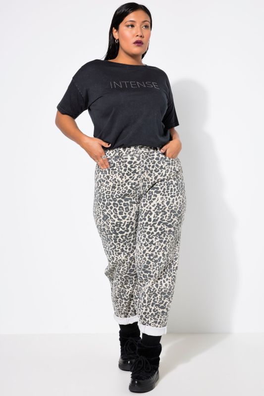 Leopard Barrel High Waisted Stretch Jeans