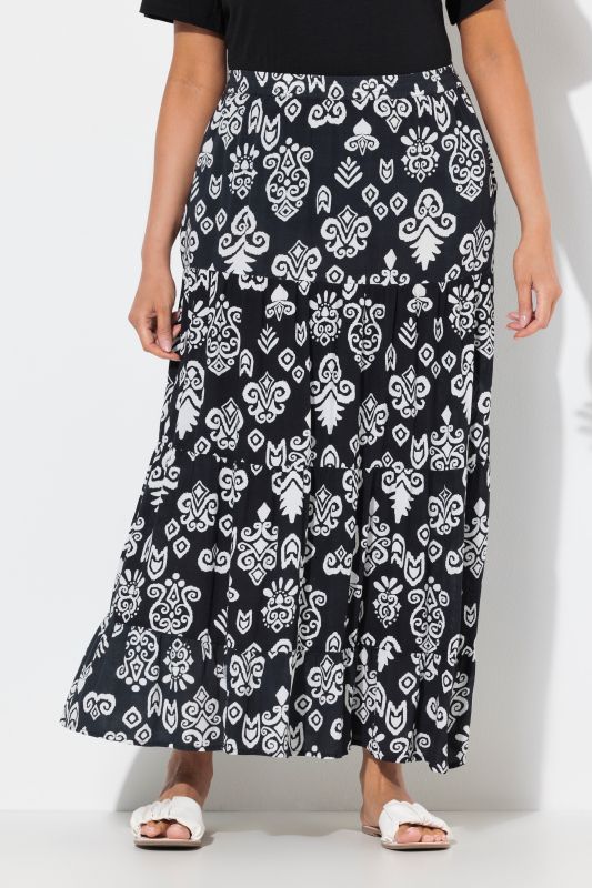 Boho Print Tiered Flounce Panel Skirt
