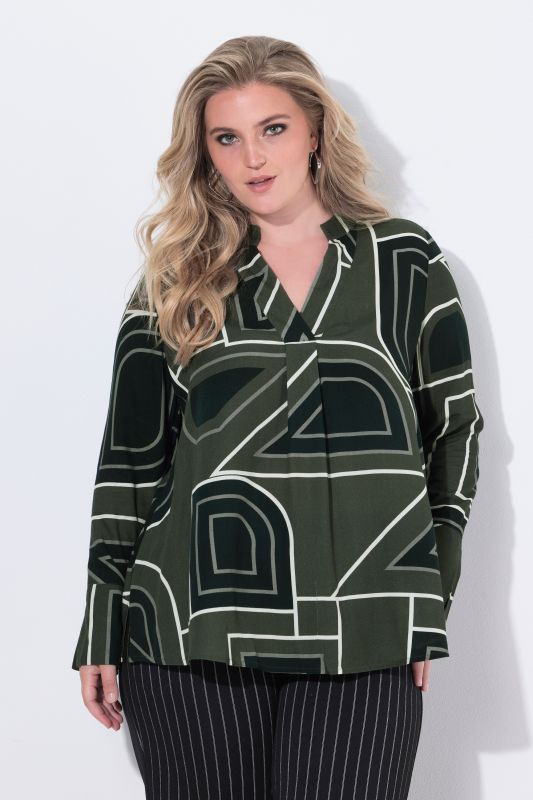 Graphic Line Print Long Sleeve Blouse
