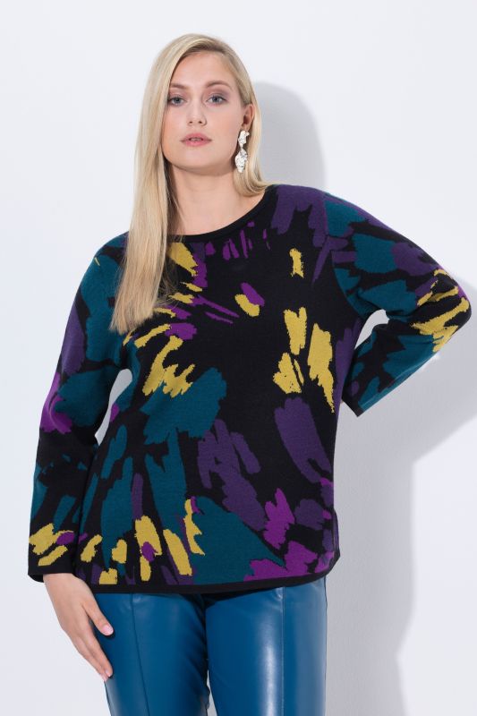 Abstract Floral Smooth Knit Sweater