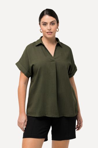 Button Accent Back Short Sleeve Blouse
