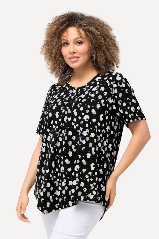 Abstract Polka Dot Short Sleeve Pointed Hem Tee