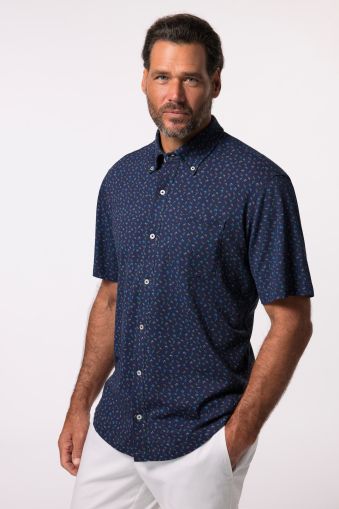 Shirt FLEXNAMIC®, short sleeve, piqué, minimal print, button-down collar, modern fit, up to 8 XL