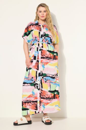 Graphic Colorful Print Maxi Pocket Shirt  Dress