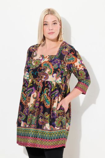 Border Print Square Neck Knit Tunic