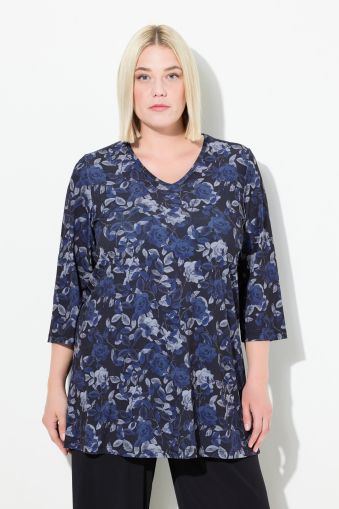 Matte Jersey V-Neck Floral Print Tunic