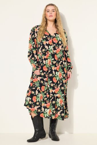 Floral Print Long Sleeve A-Line Dress